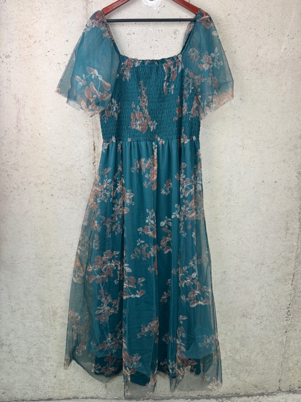 Baltic Born Cassandra Tulle Maxi Dress Size 3XL Teal Floral Mesh - Picture 2 of 5